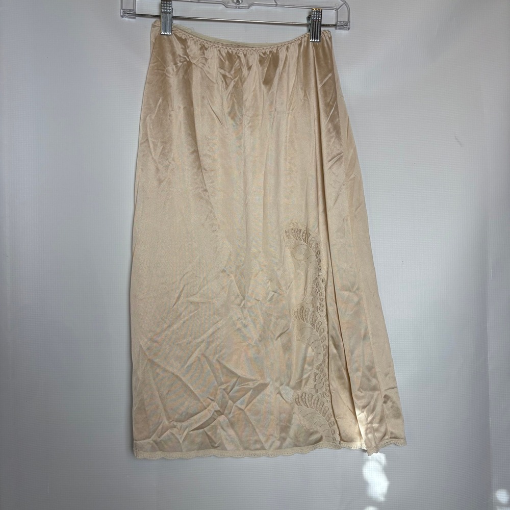 Vintage Lingerie Slip Skirt Top 3 pc Set Champagne Lace Trim Boudoir Loungewear - Picture 8 of 16